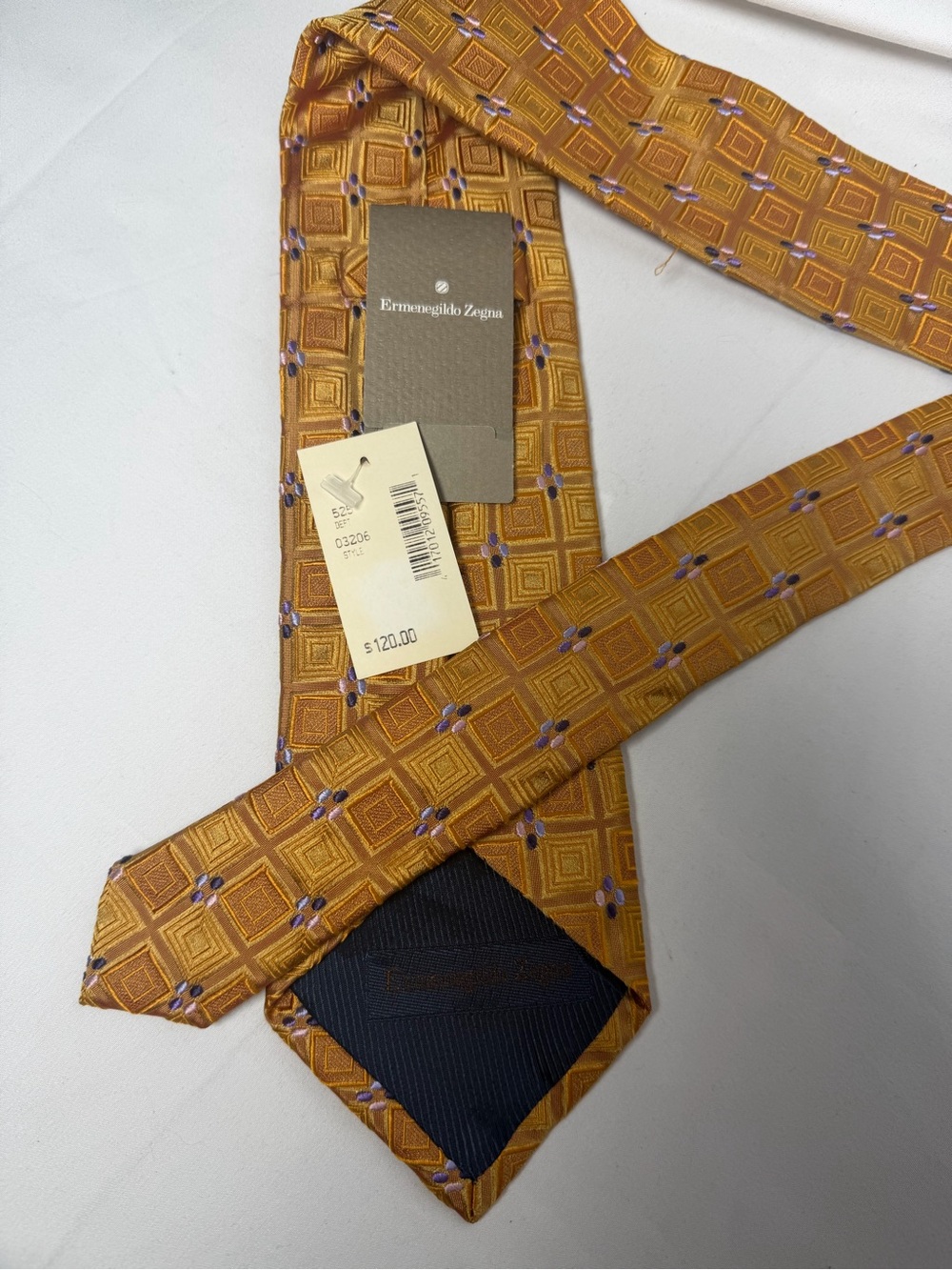 Ermenegildo Zegna Orange Silk Geometric Tie with Purple Accents